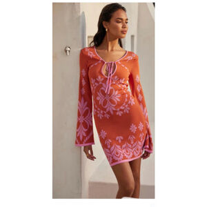 MISA Los Angeles Sahar Pink & Rust Floral Knit Mini Dress Size Medium
